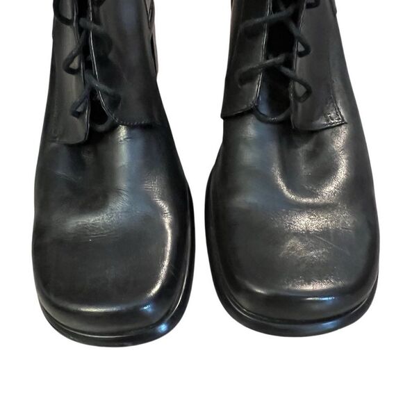 Vintage 90s Y2K Black Leather Square Toe Lace Up Ankle Boots 8.5 Whimsigoth - Picture 6 of 15